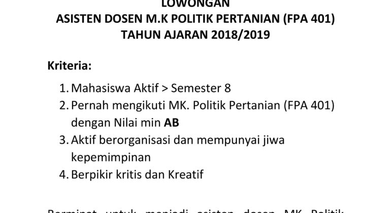 lowongan asdos poltan 2018-2019_2nd Announcement